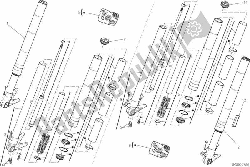 All parts for the Front Fork of the Ducati Diavel Xdiavel Sport Pack Brasil 1260 2018